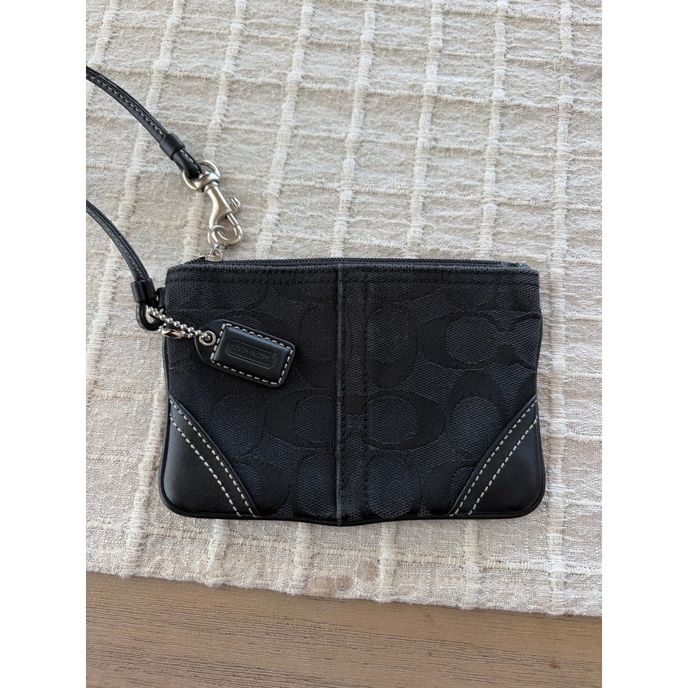 Authentic Coach Vintage 90's Y2K Black Monogram Leather and Fabric Wristlet Bag